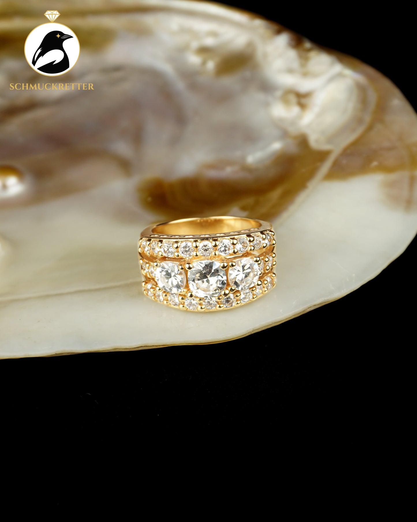 Vergoldeter Diamonique Zirkonia-Ring aus 925 Silber, Gr. 56