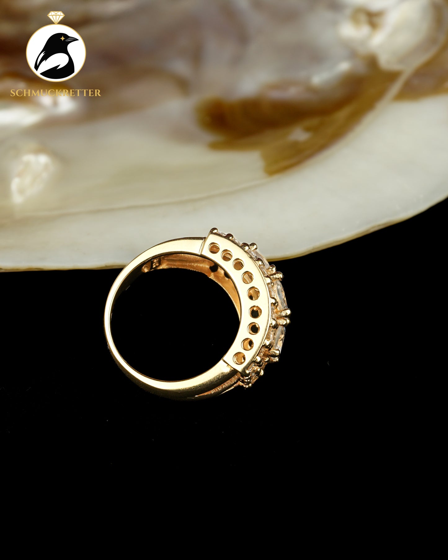 Vergoldeter Diamonique Zirkonia-Ring aus 925 Silber, Gr. 56