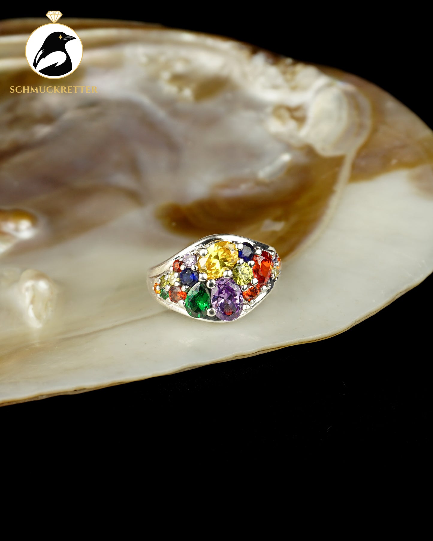 925 Silber Cluster Ring mit bunten Zirkonia, Gr. 56