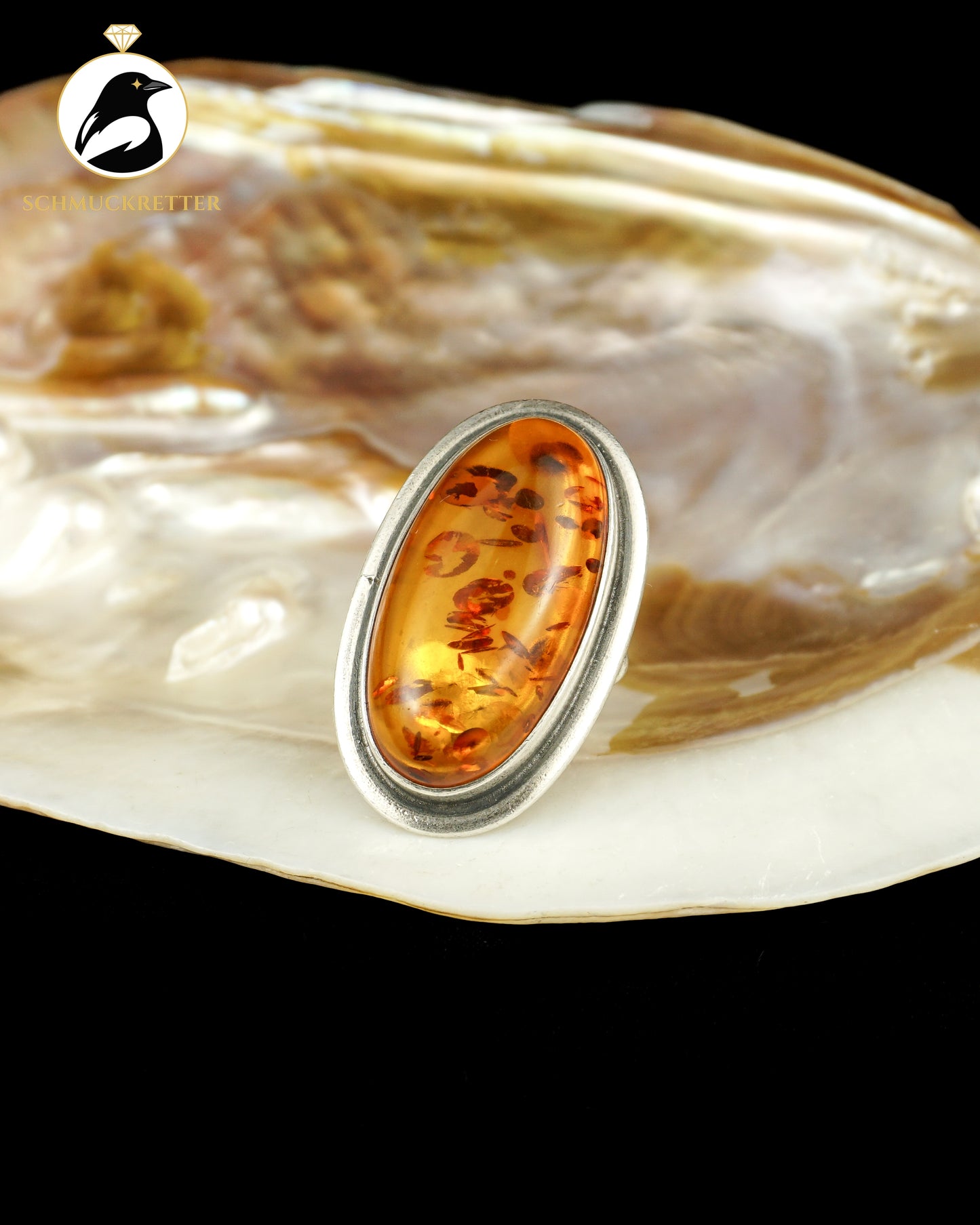 Großer Bernstein-Ring aus 925 Silber, Gr. 55