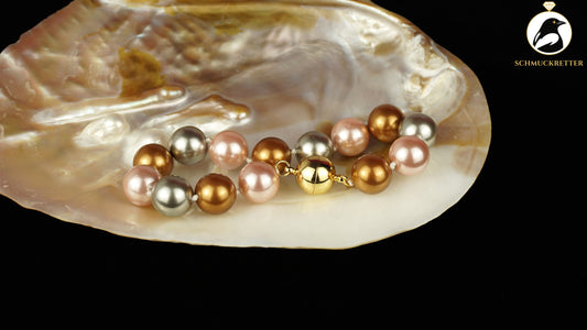 MK-Perlenarmband in Bronze, Rosa und Silber, SALE