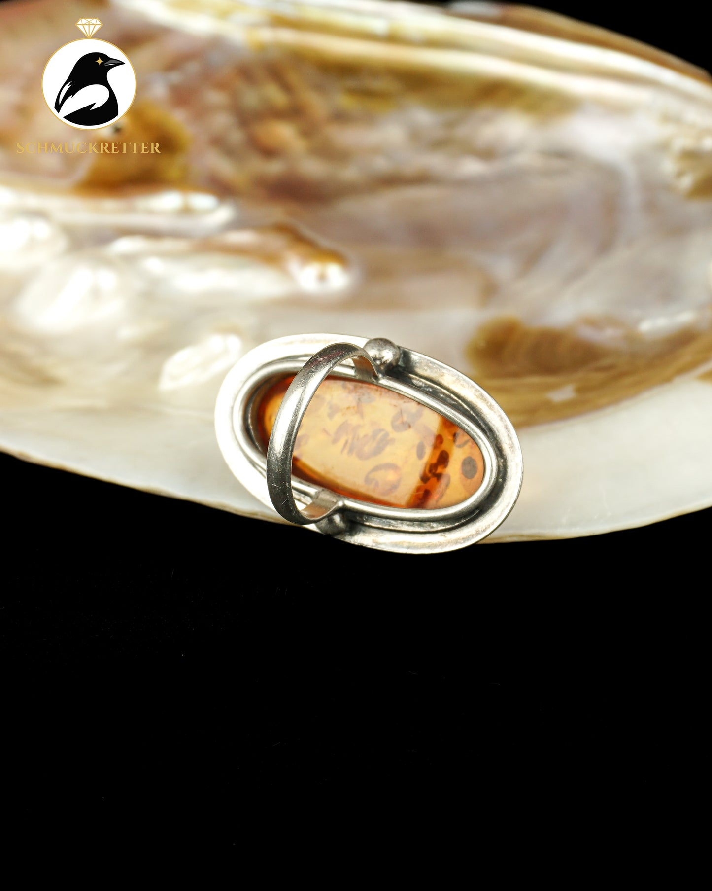 Großer Bernstein-Ring aus 925 Silber, Gr. 55