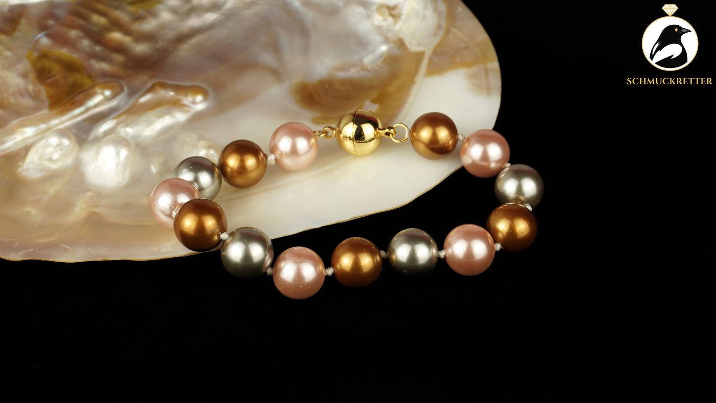 MK-Perlenarmband in Bronze, Rosa und Silber, SALE