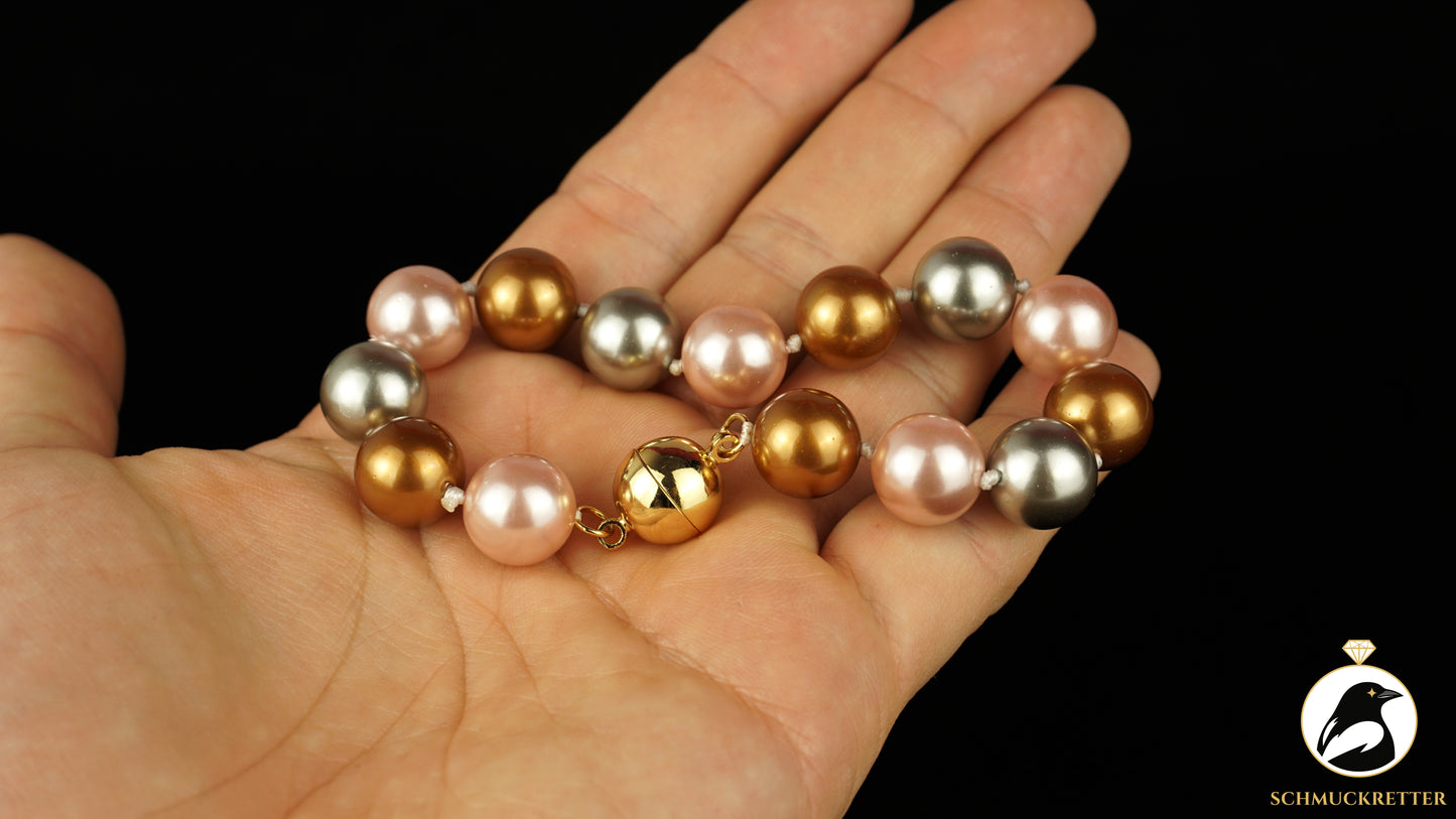 MK-Perlenarmband in Bronze, Rosa und Silber, SALE