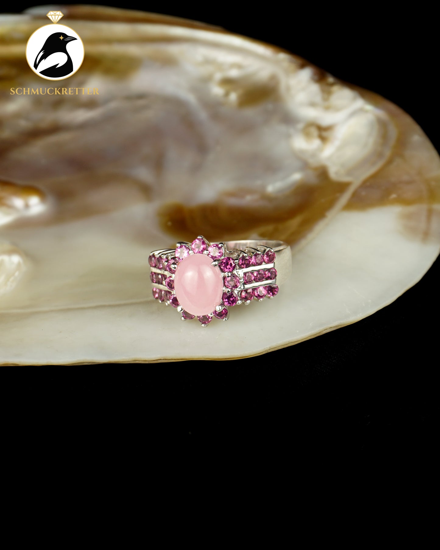 925 Silber Ring mit Morganit und Rhodolith-Granat, Gr. 60