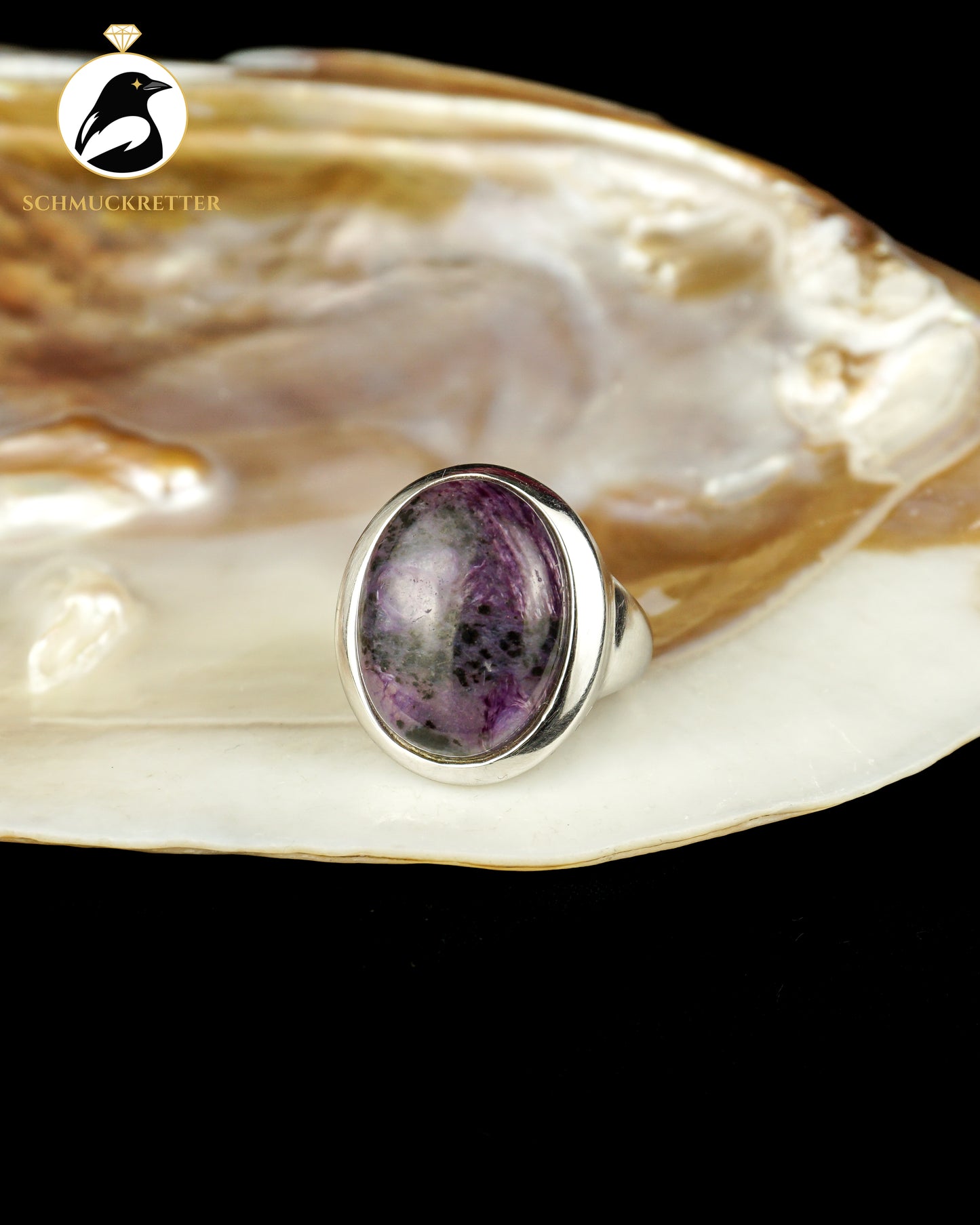 Großer 925 Silber Ring mit lila Charoit, Gr. 57