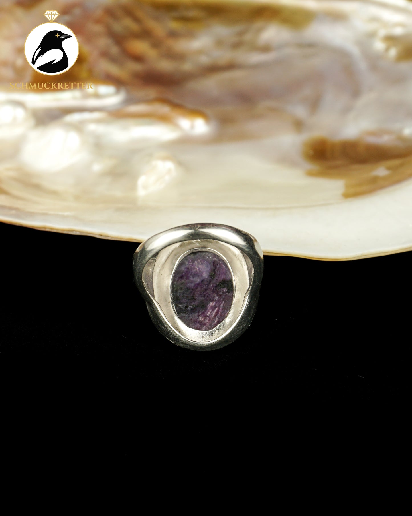 Großer 925 Silber Ring mit lila Charoit, Gr. 57