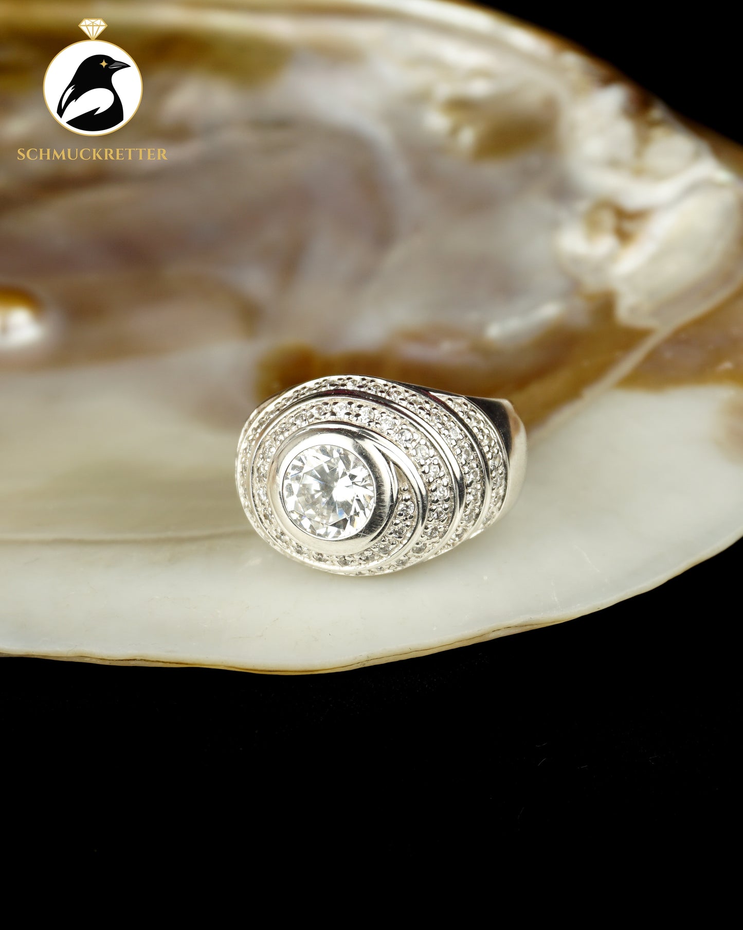 Breiter Diamonique-Ring, aus 925 Silber, spiralförmige Anordnung, Gr. 60