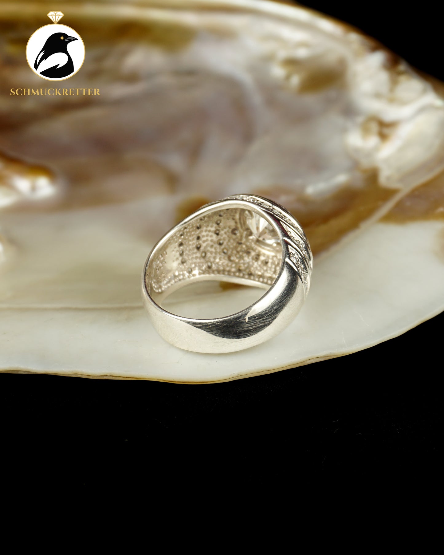 Breiter Diamonique-Ring, aus 925 Silber, spiralförmige Anordnung, Gr. 60