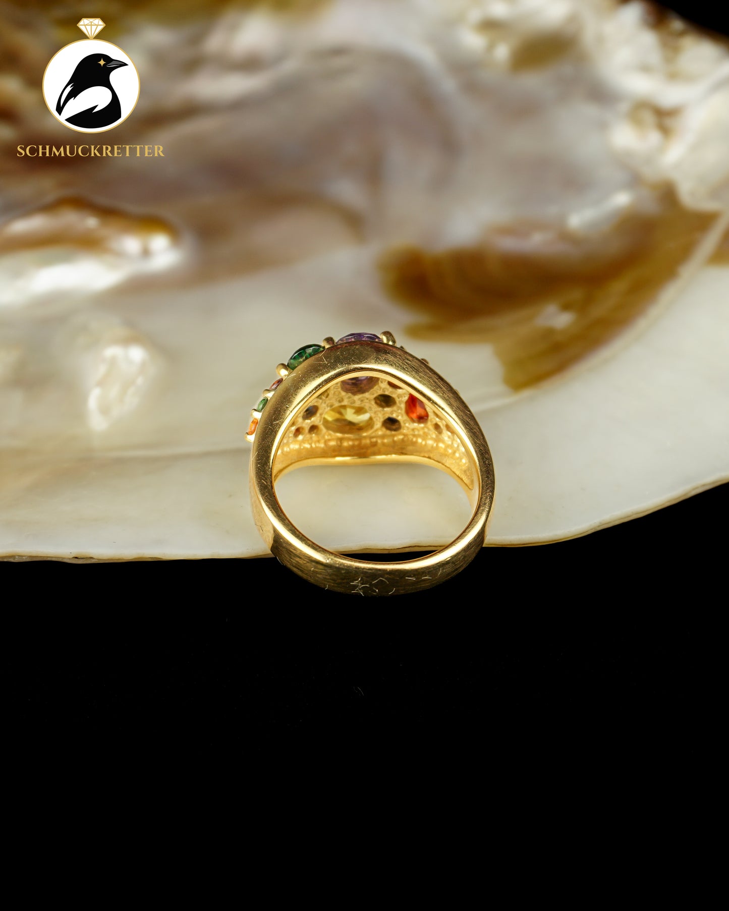 Vergoldeter 925 Silber Cluster Ring mit bunten Zirkonia, Gr. 56