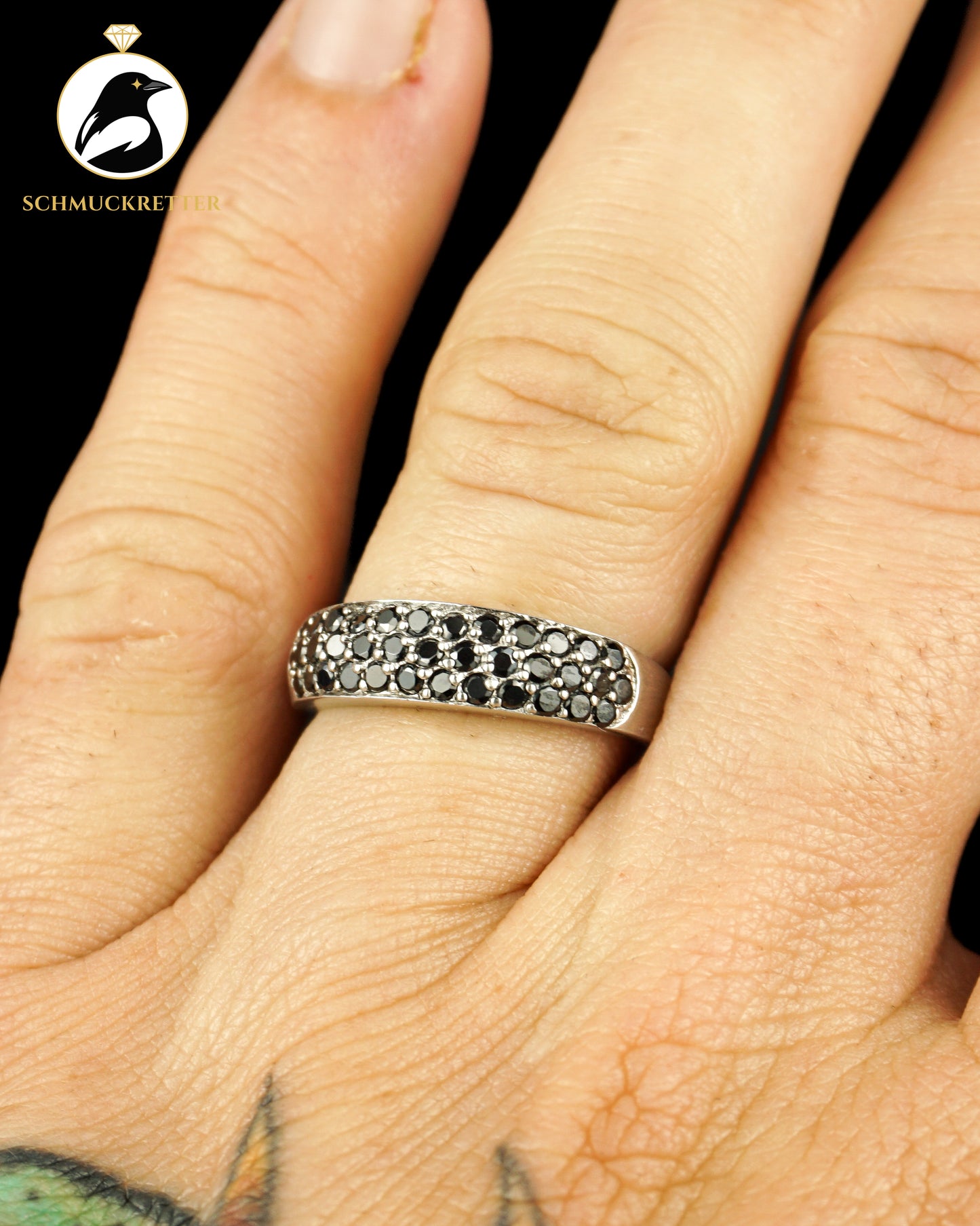 Diamonique 925 Silber Pavé Ring mit schwarzen Zirkonia, Gr. 57