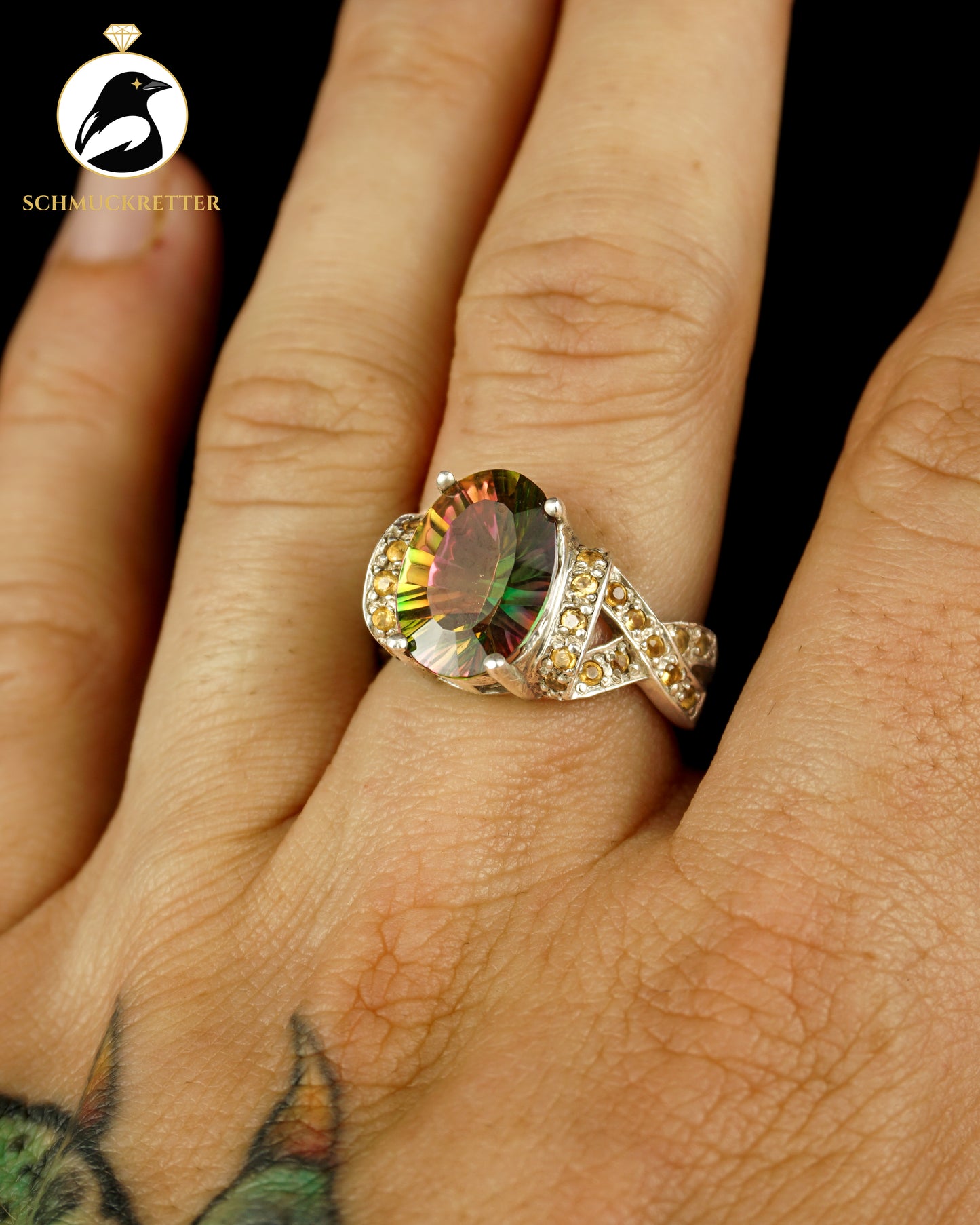 925 Silber Ring mit Mystik-Topas & Citrin, Gr. 60
