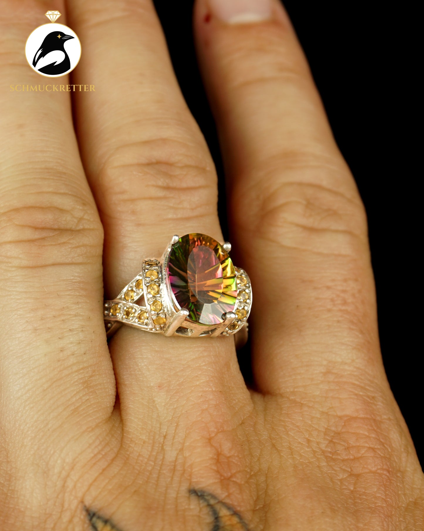 925 Silber Ring mit Mystik-Topas & Citrin, Gr. 60