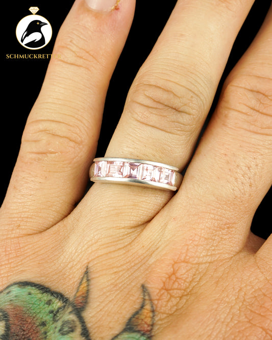 925 Silber Halbmemory Ring mit pinken Zirkonia, Gr. 57