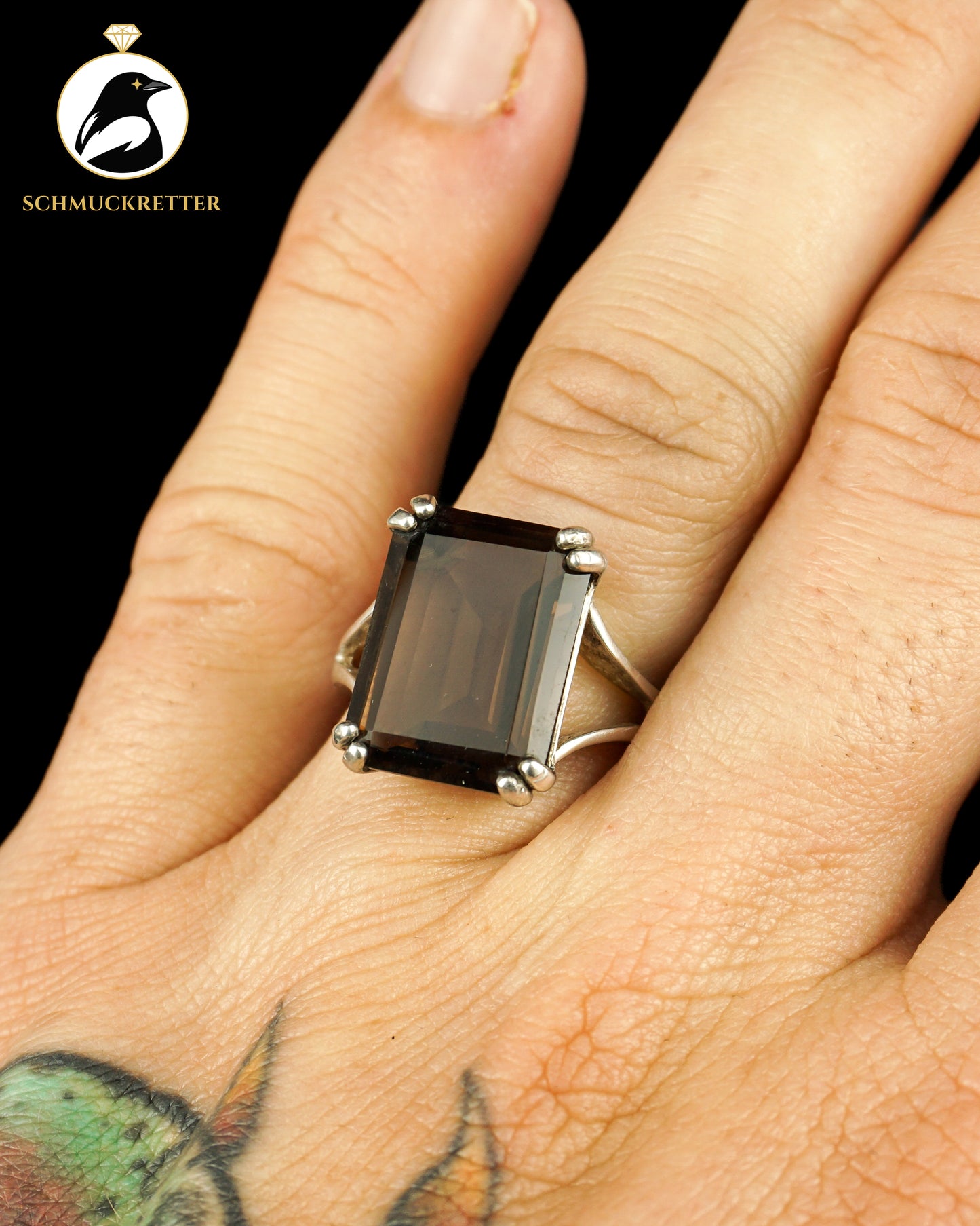 925 Silber Ring mit großem Rauchquarz, Gr. 57