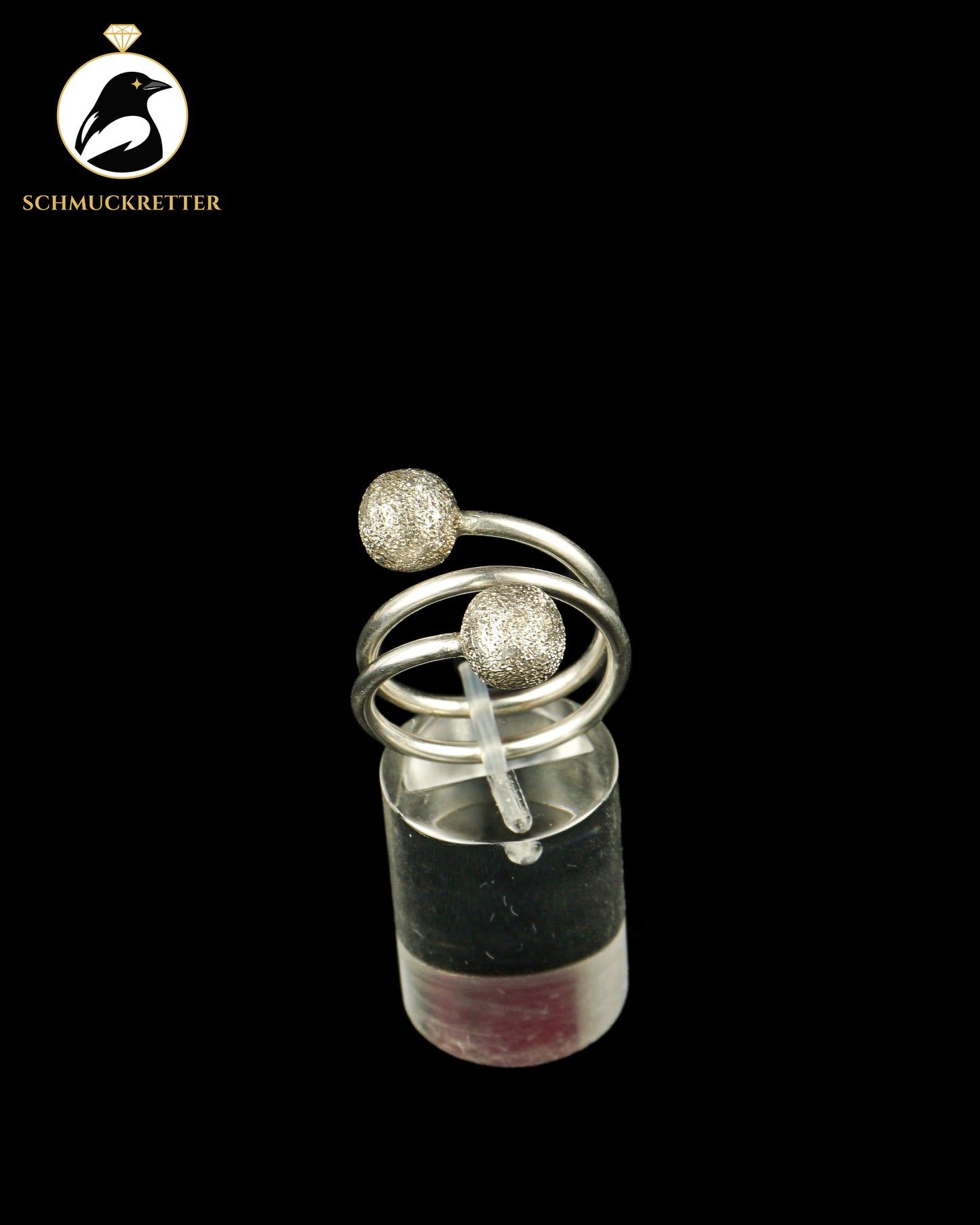 925 Silber Ring mit zwei eismatt gebürsteten Kugeln, Gr. 54