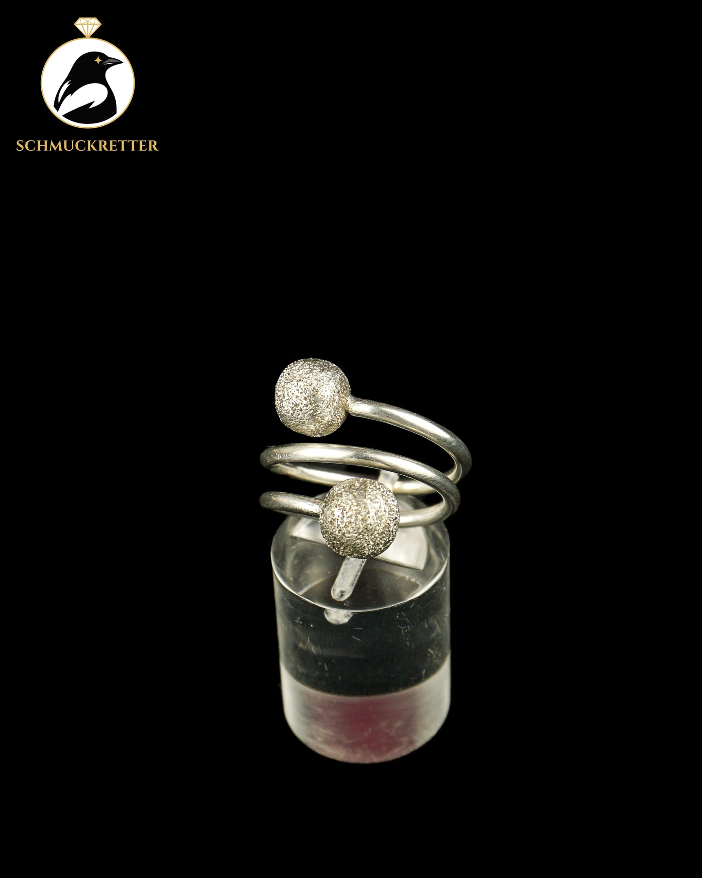 925 Silber Ring mit zwei eismatt gebürsteten Kugeln, Gr. 54