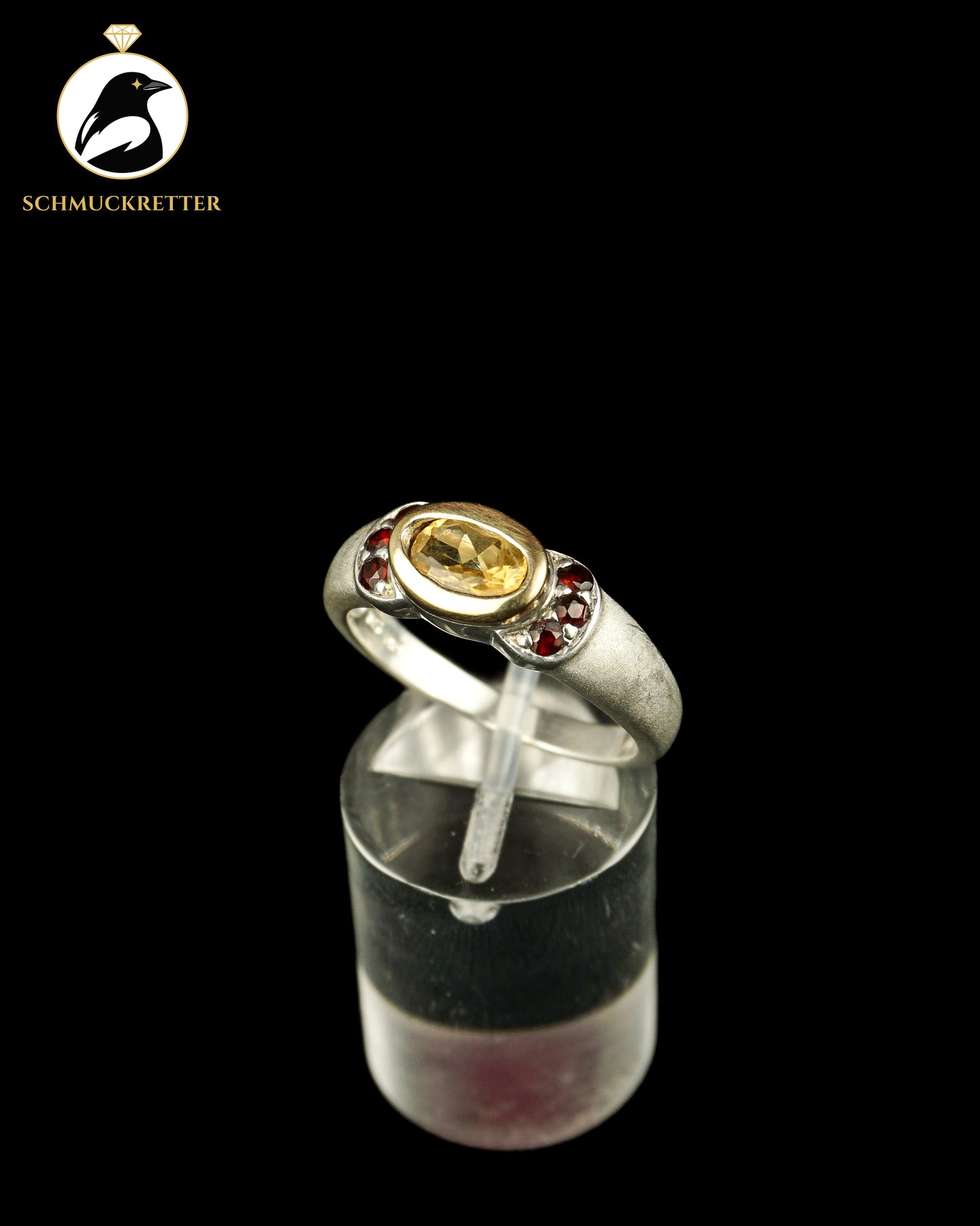 925 Silber Ring mit Granat & Citrin, bicolor, Gr. 60