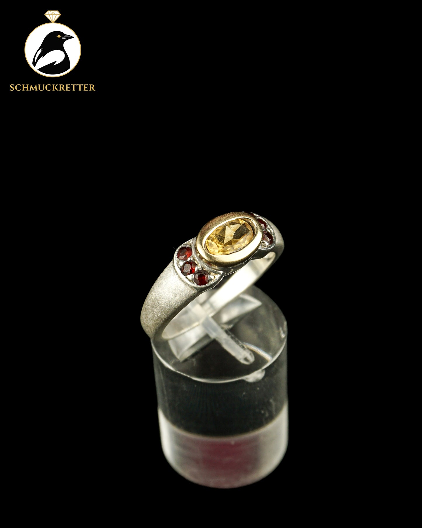 925 Silber Ring mit Granat & Citrin, bicolor, Gr. 60