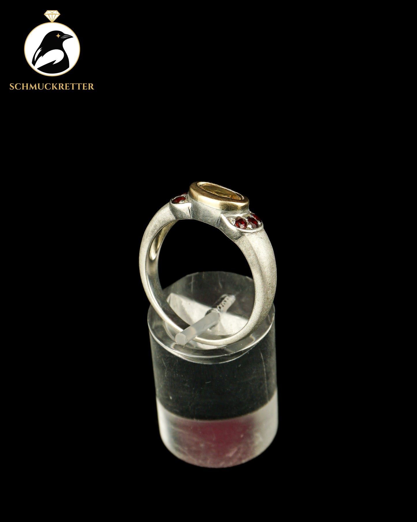925 Silber Ring mit Granat & Citrin, bicolor, Gr. 60