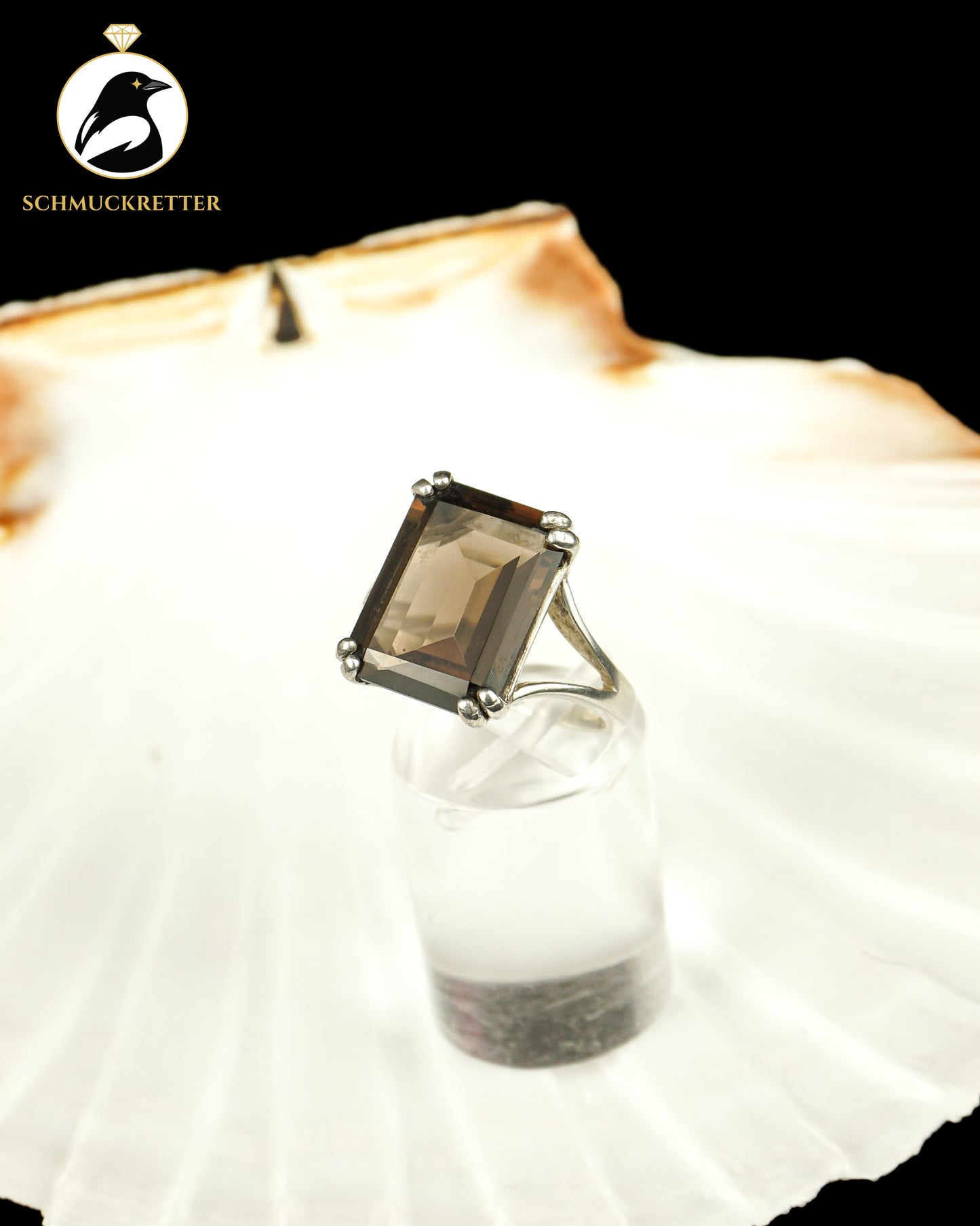 925 Silber Ring mit großem Rauchquarz, Gr. 57