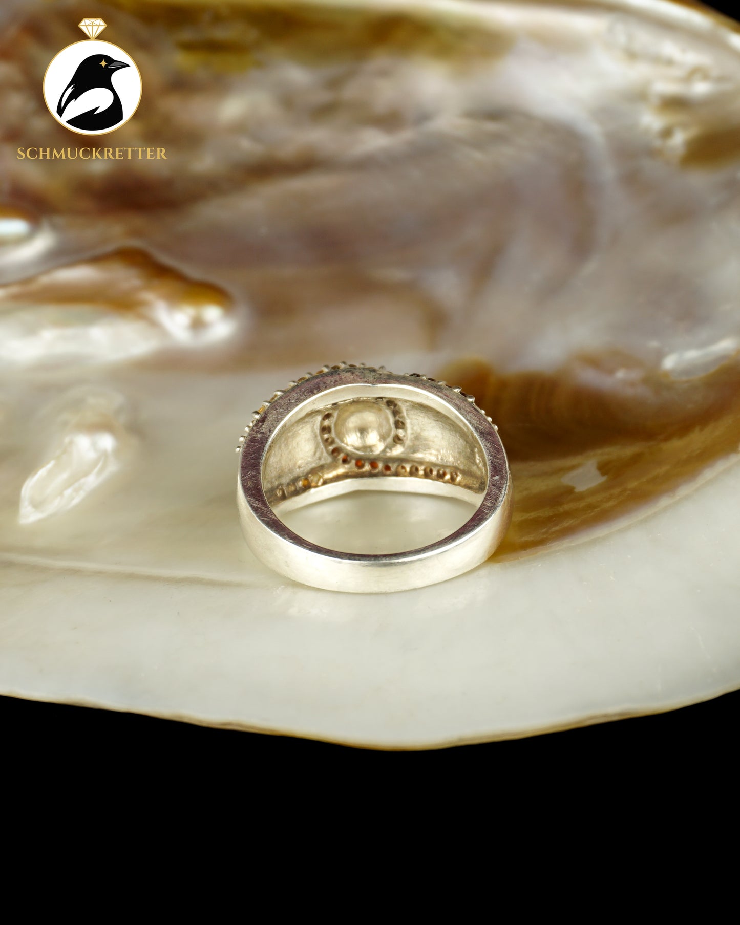 Breiter 925 Silber Ring mit Granat & Citrin, Gr. 60