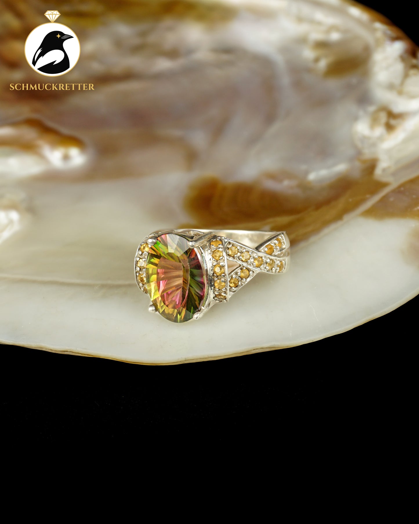 925 Silber Ring mit Mystik-Topas & Citrin, Gr. 60