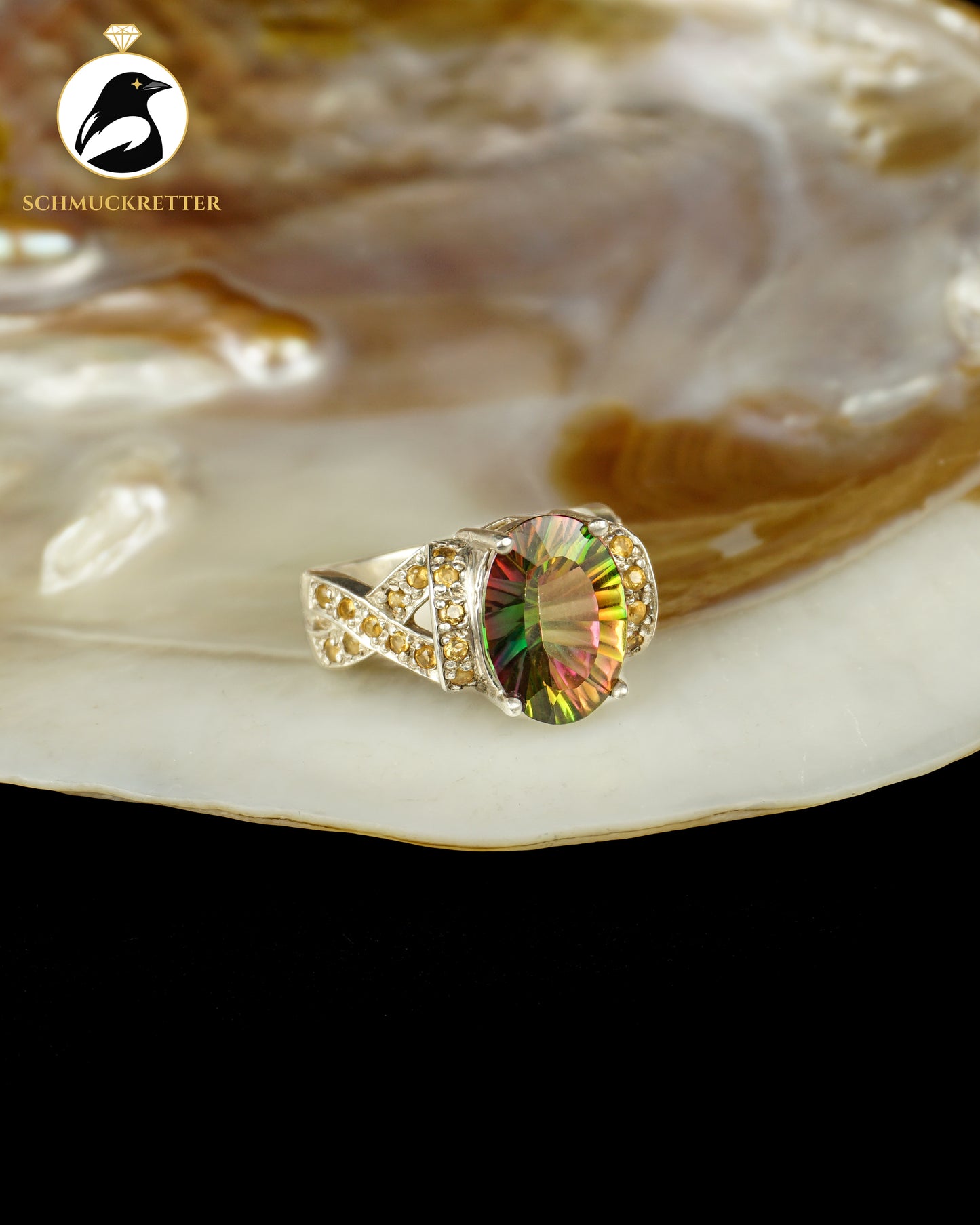 925 Silber Ring mit Mystik-Topas & Citrin, Gr. 60