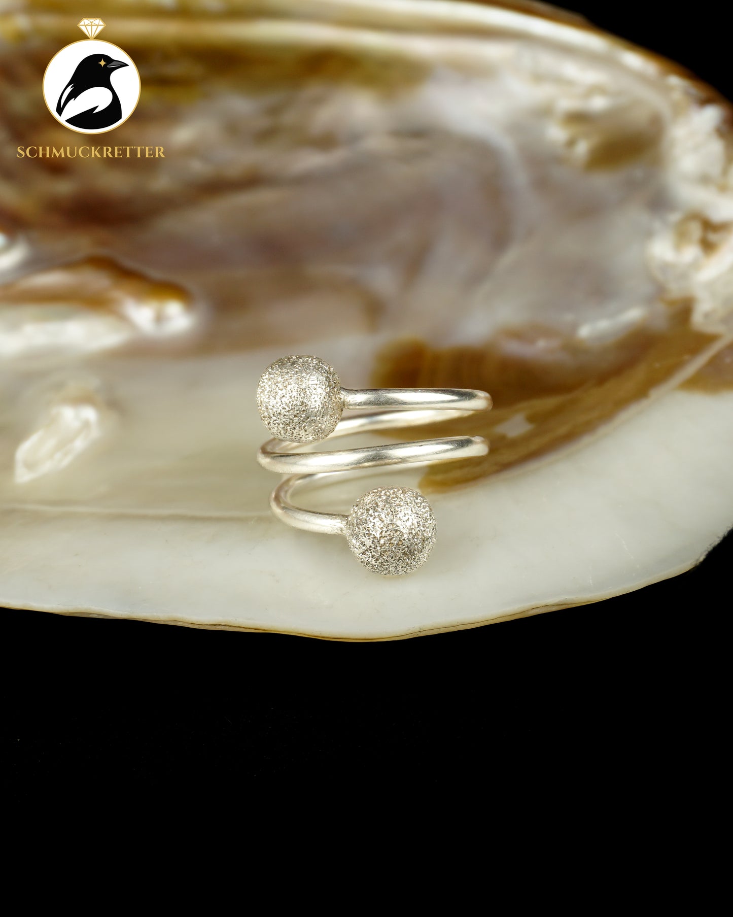 925 Silber Ring mit zwei eismatt gebürsteten Kugeln, Gr. 54
