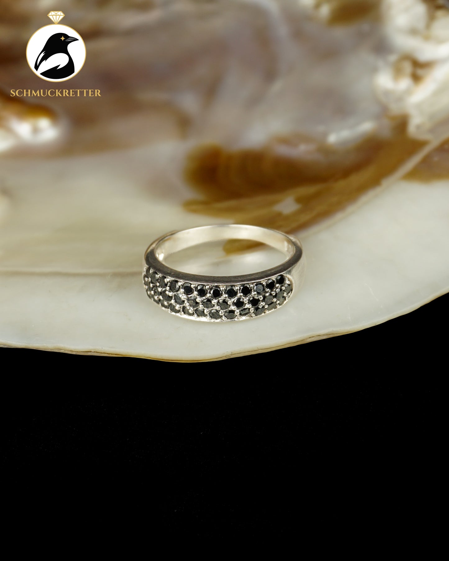 Diamonique 925 Silber Pavé Ring mit schwarzen Zirkonia, Gr. 57