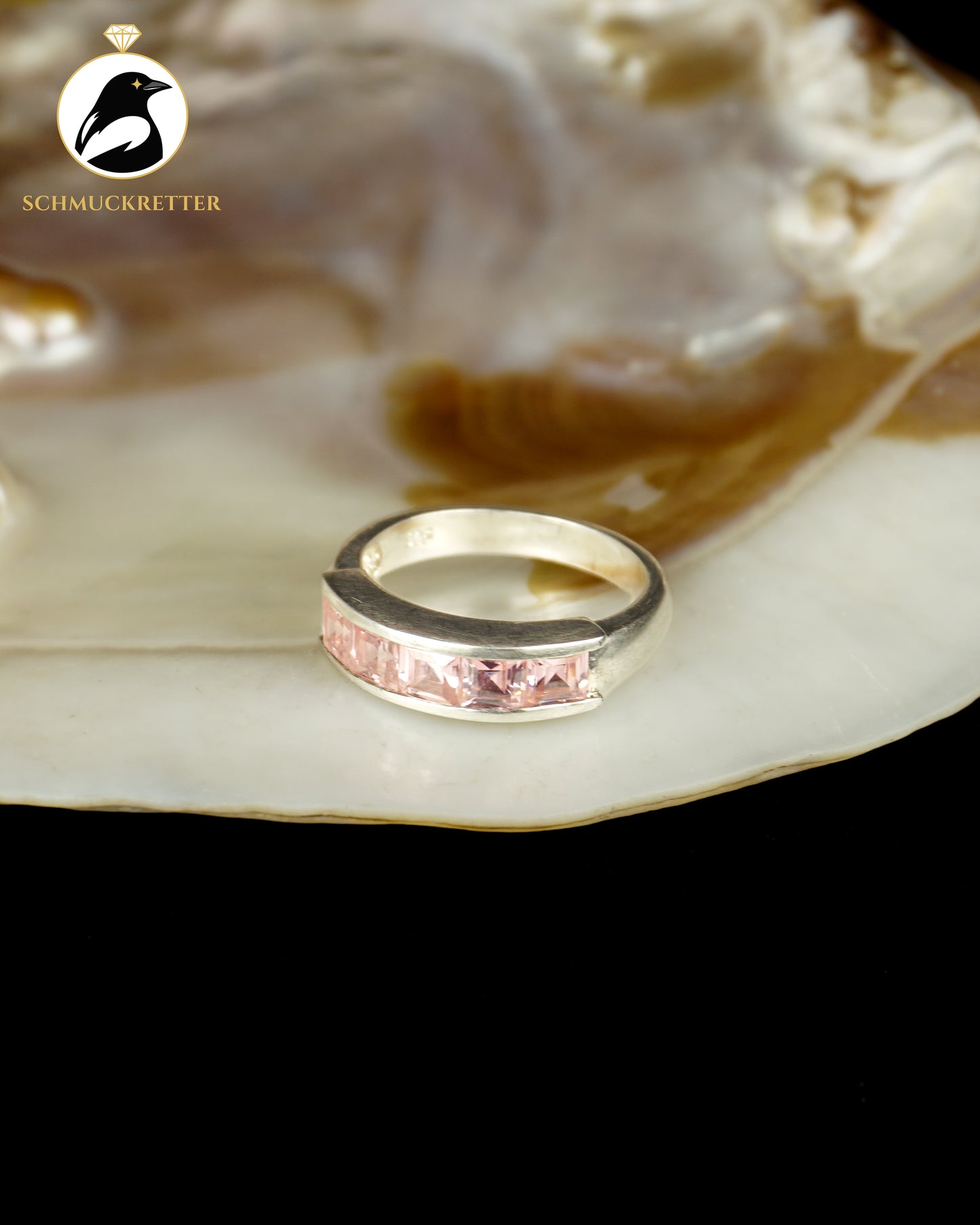 925 Silber Halbmemory Ring mit pinken Zirkonia, Gr. 57