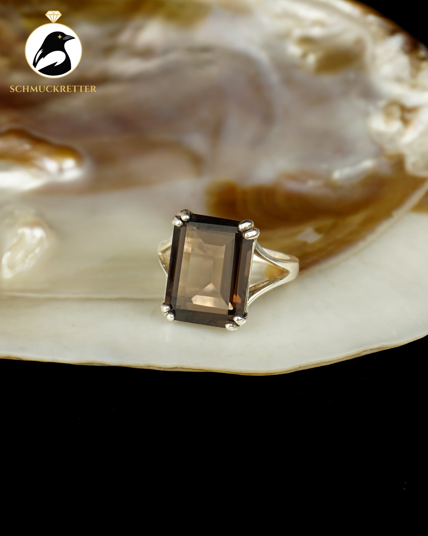 925 Silber Ring mit großem Rauchquarz, Gr. 57