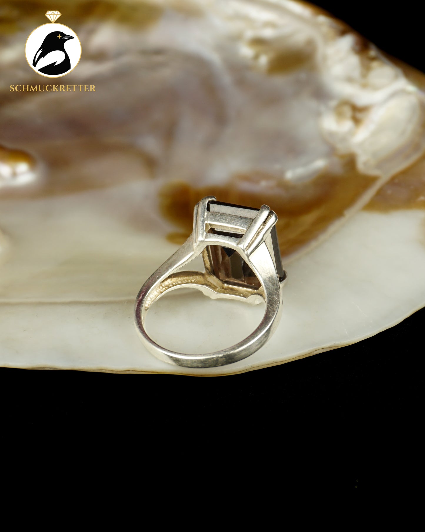925 Silber Ring mit großem Rauchquarz, Gr. 57