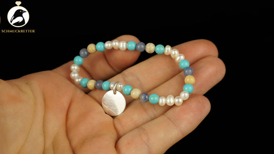 Edelstein- & Perlenarmband mit 925 Silber Gravurplatte - von Thomas Sabo