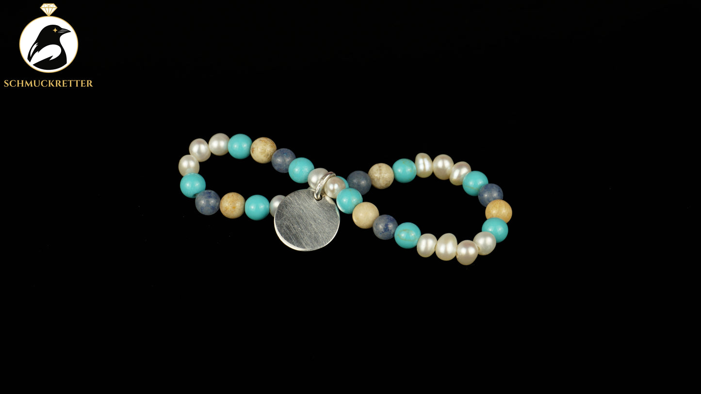 Edelstein- & Perlenarmband mit 925 Silber Gravurplatte - von Thomas Sabo