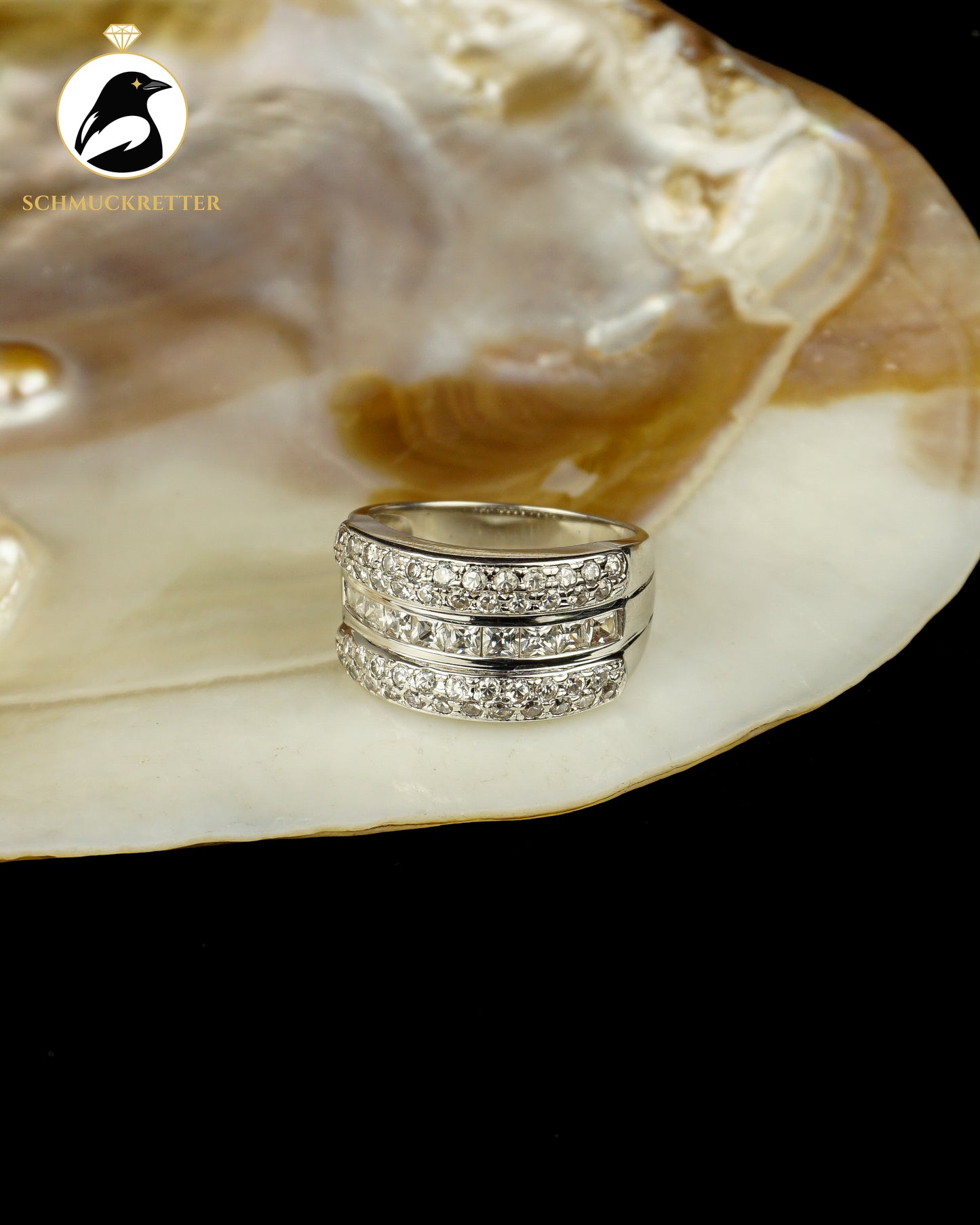 Breiter Diamonique Ring aus 925 Silber mit vielen Zirkonia, Gr. 59