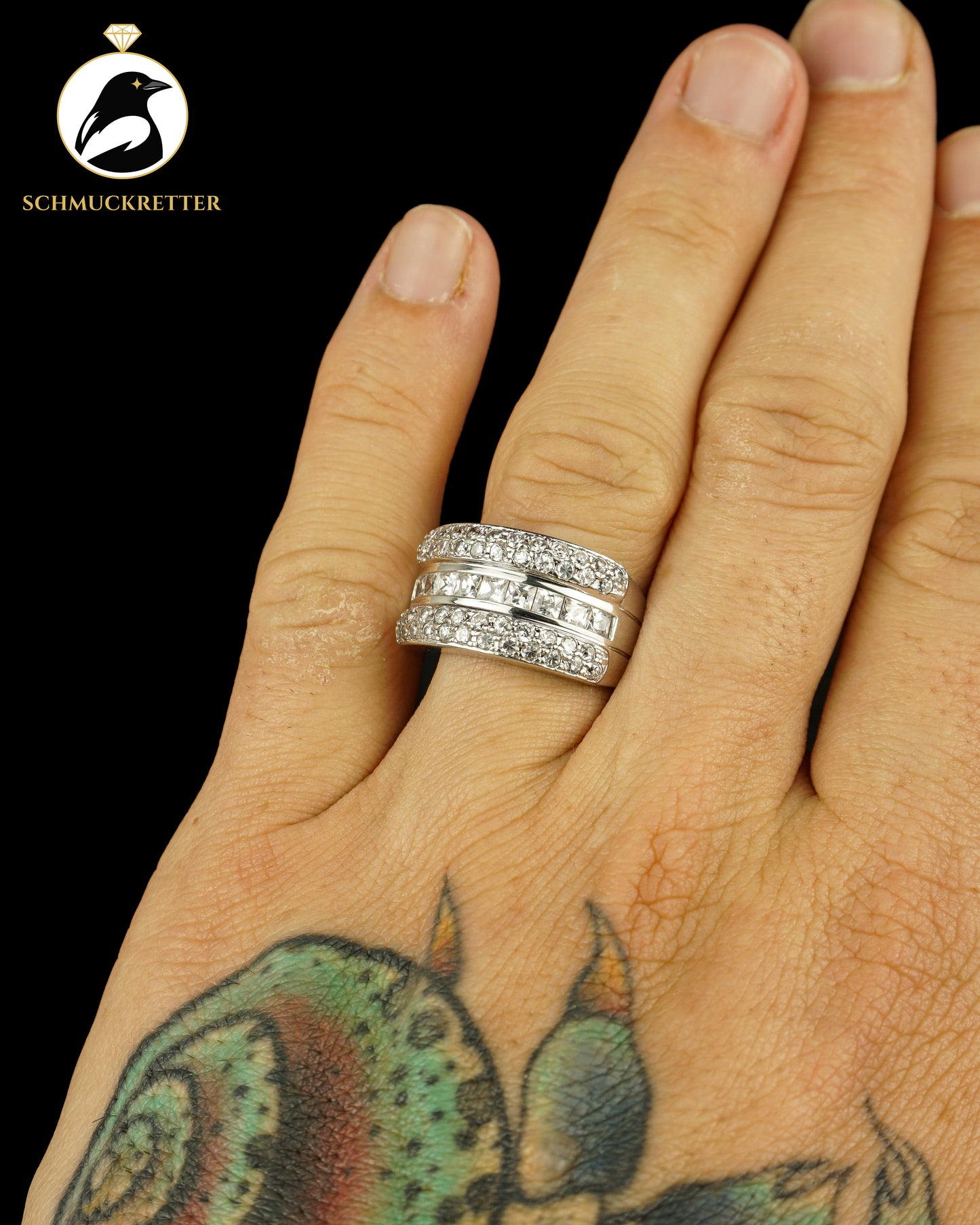 Breiter Diamonique Ring aus 925 Silber mit vielen Zirkonia, Gr. 59