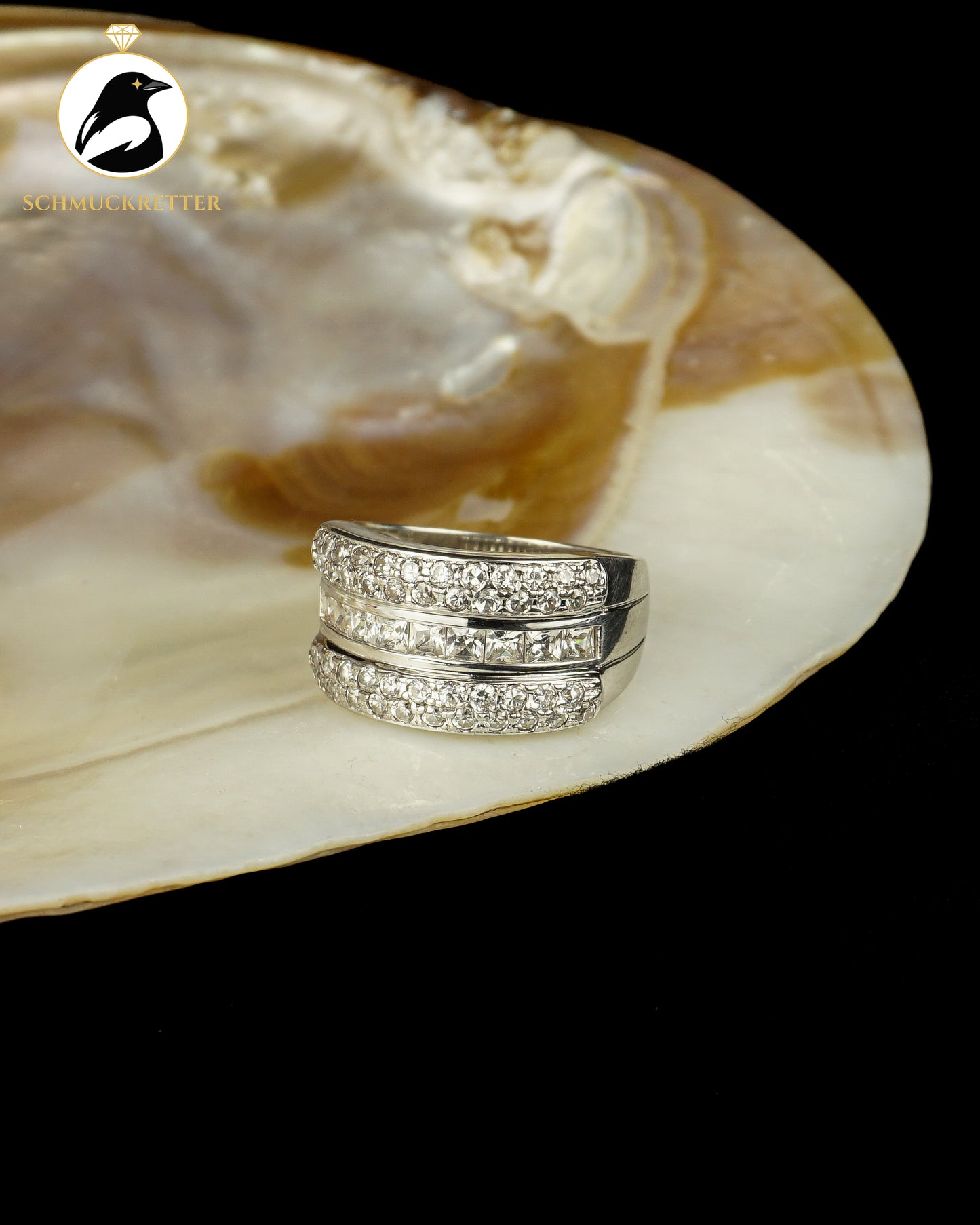 Breiter Diamonique Ring aus 925 Silber mit vielen Zirkonia, Gr. 59