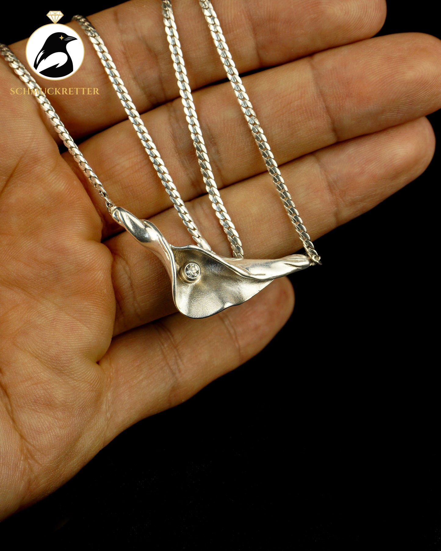 Modernistisches Collier aus Dänemark, 925 Silber mit Zirkonia