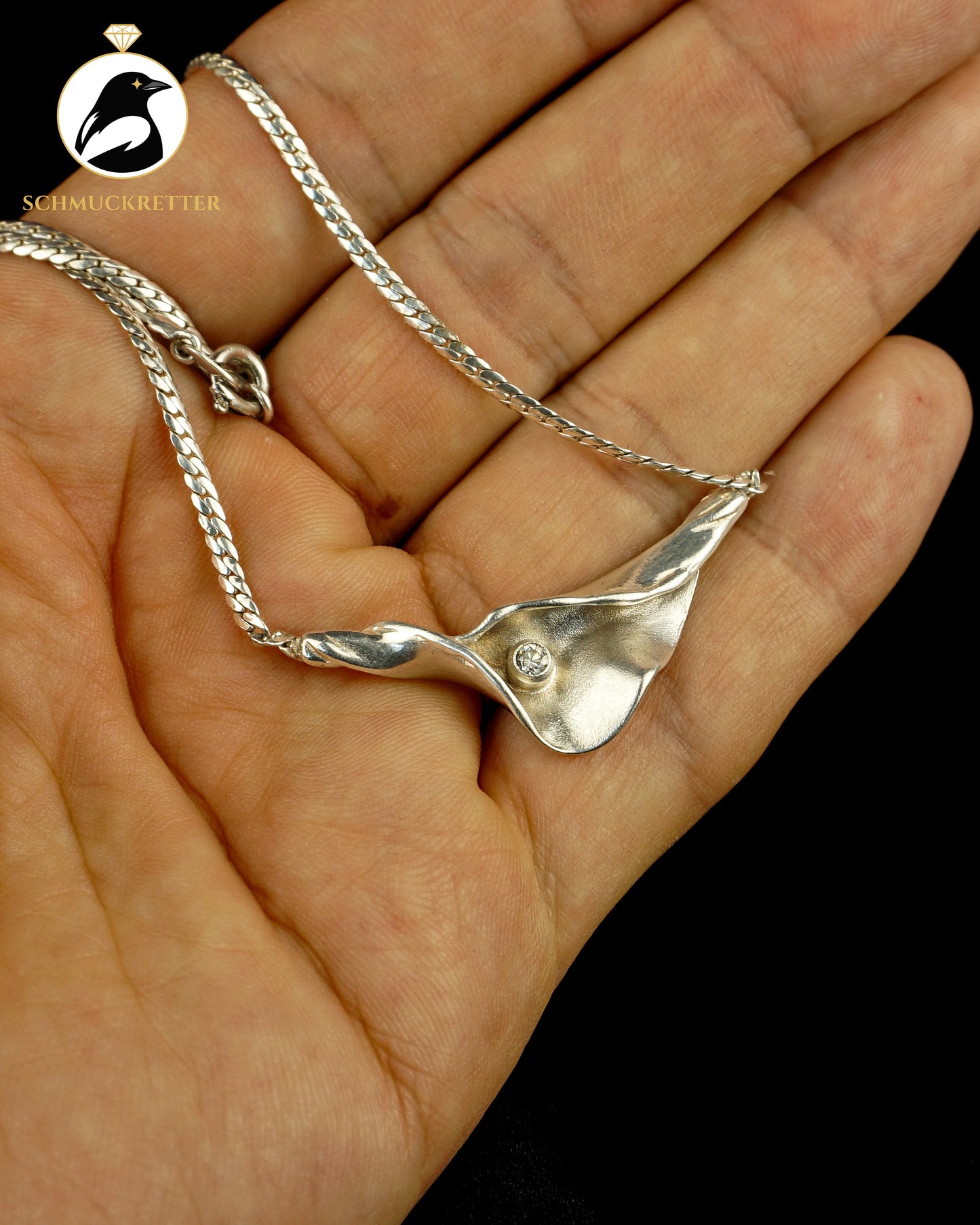 Modernistisches Collier aus Dänemark, 925 Silber mit Zirkonia