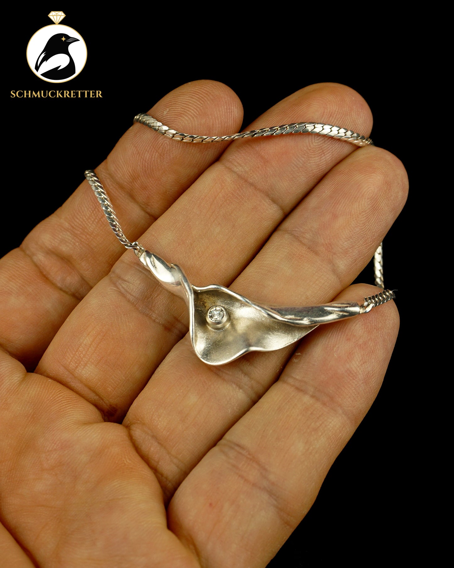 Modernistisches Collier aus Dänemark, 925 Silber mit Zirkonia