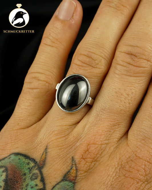 Modernistischer 925 Silber Ring mit Hämatit, Gr. 58