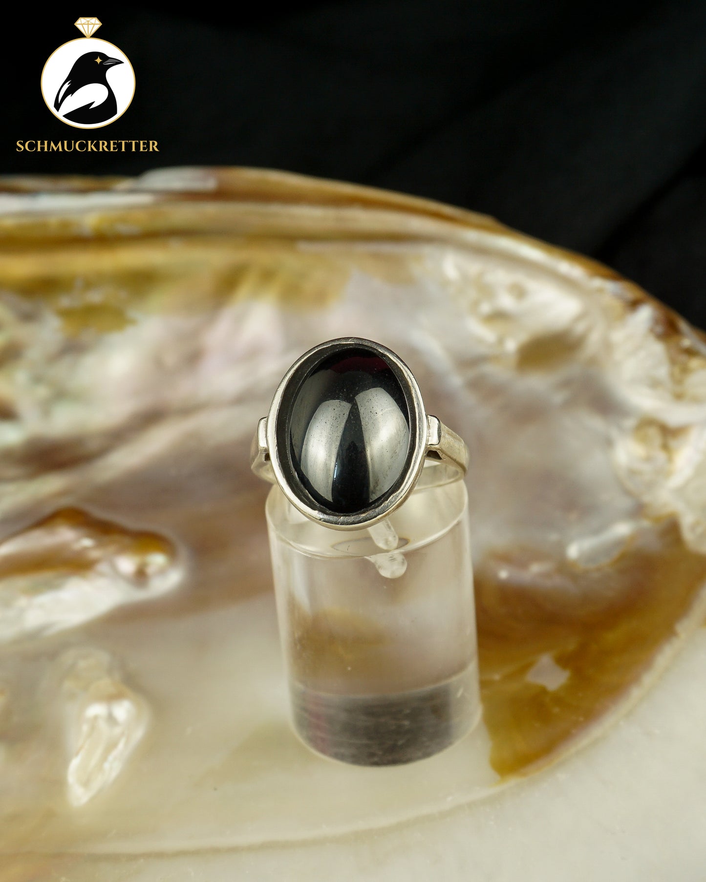 Modernistischer 925 Silber Ring mit Hämatit, Gr. 58