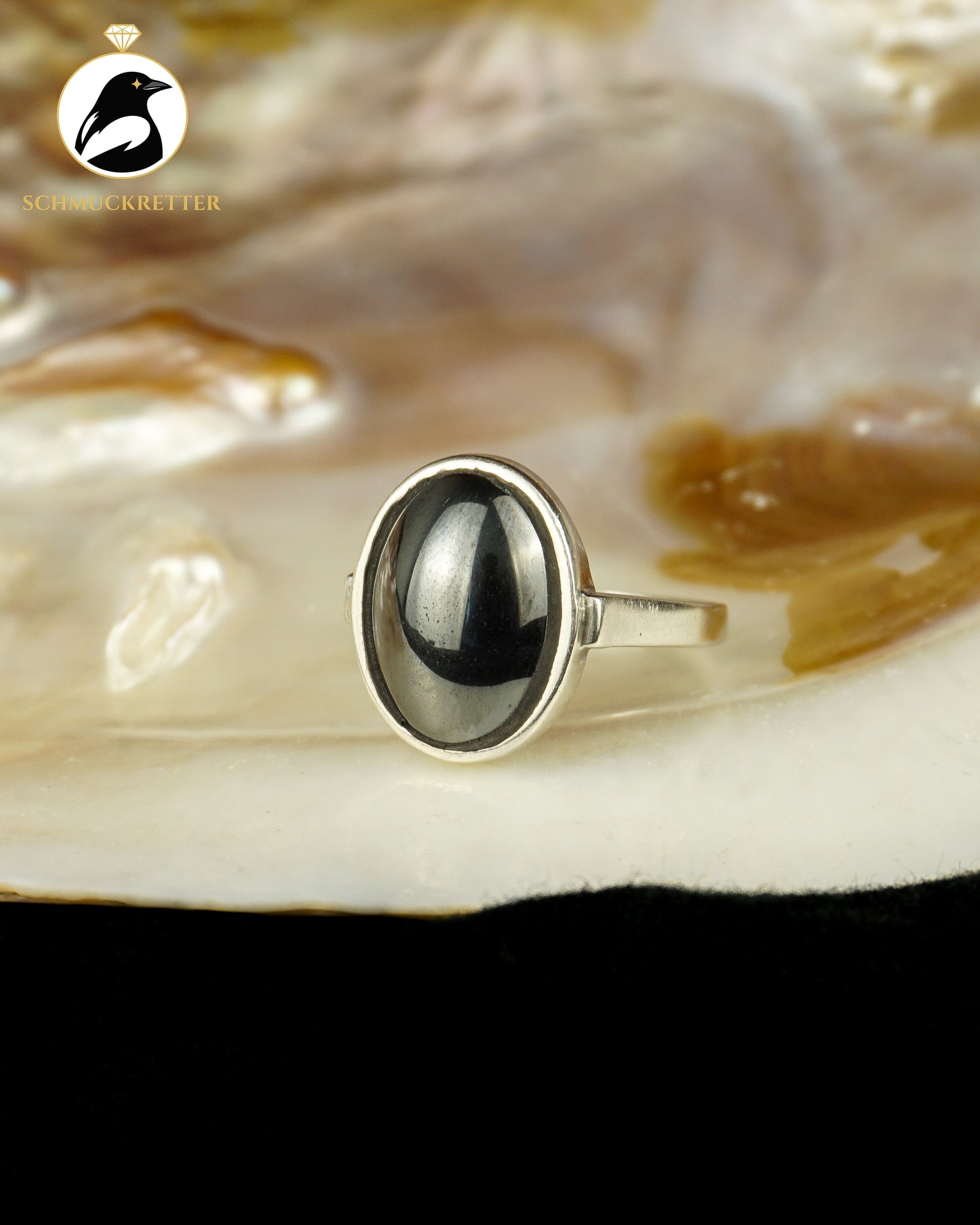 Modernistischer 925 Silber Ring mit Hämatit, Gr. 58