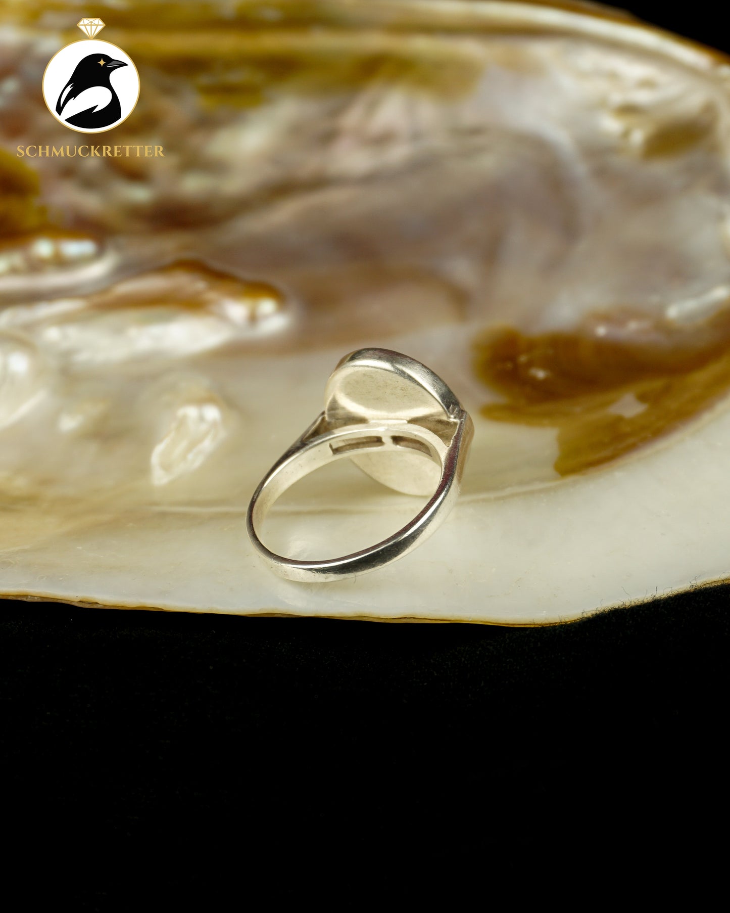 Modernistischer 925 Silber Ring mit Hämatit, Gr. 58