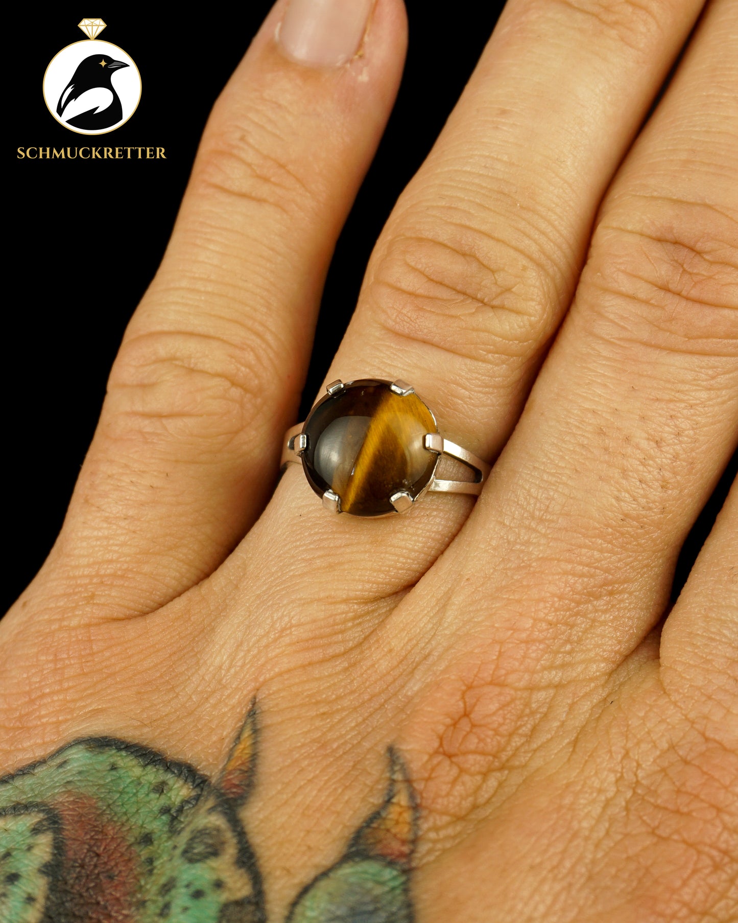 835 Silberring mit Tigerauge, verstellbar