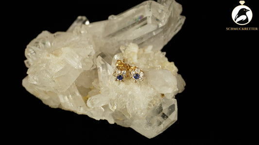 750 Gold Ohrstecker mit Saphir & weißem Topas