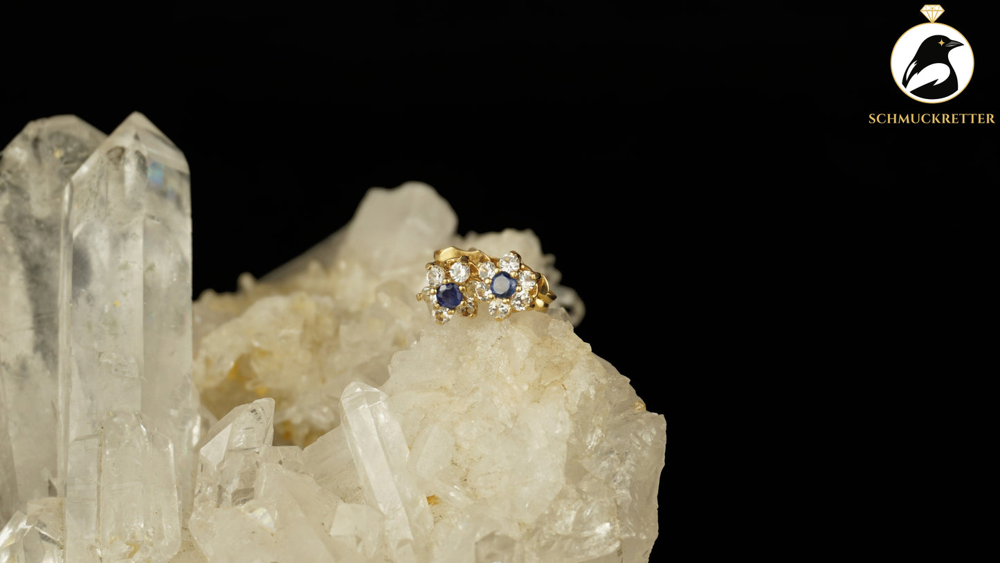 750 Gold Ohrstecker mit Saphir & weißem Topas