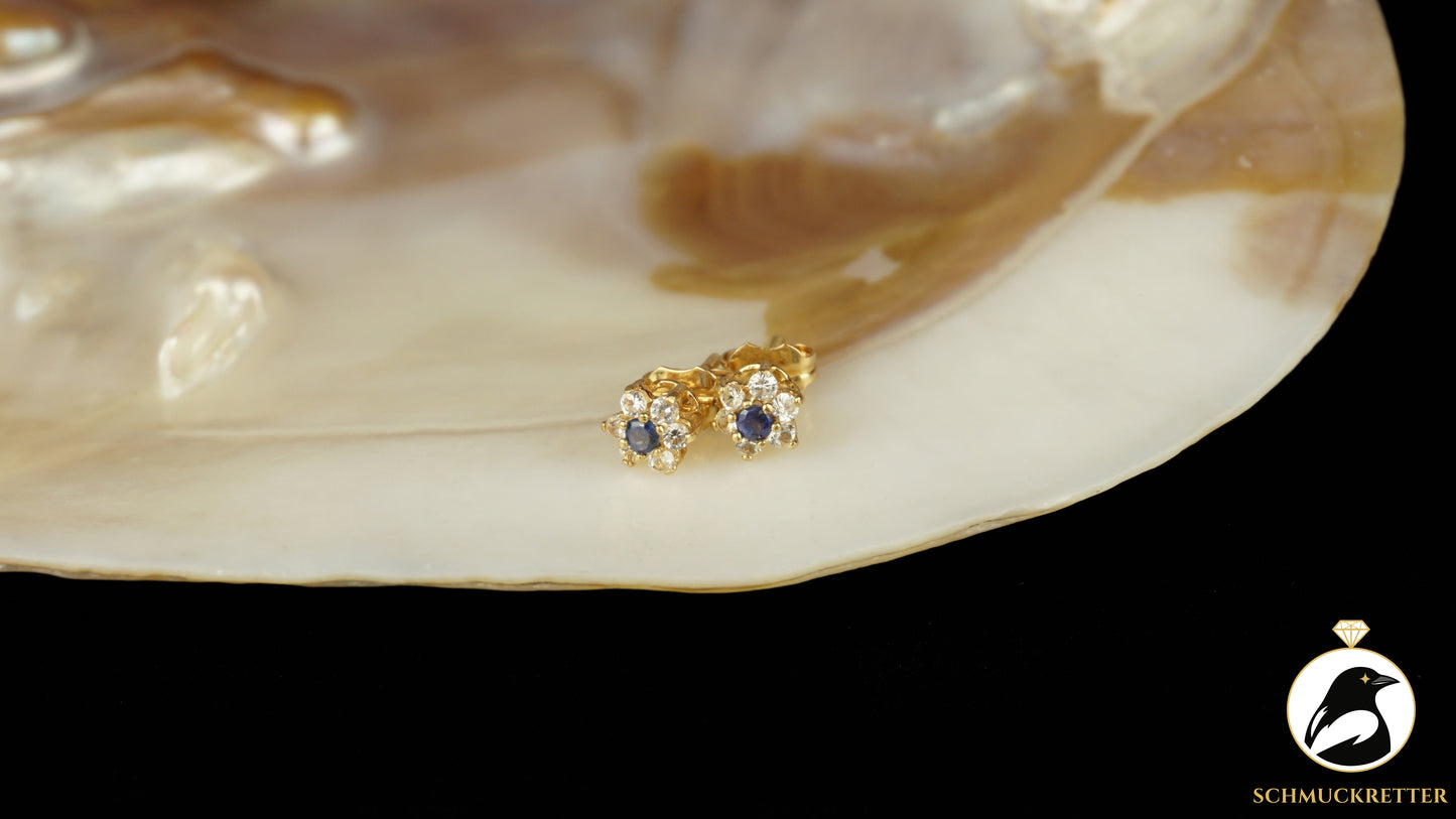 750 Gold Ohrstecker mit Saphir & weißem Topas