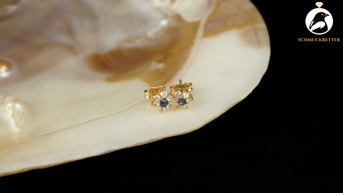 750 Gold Ohrstecker mit Saphir & weißem Topas
